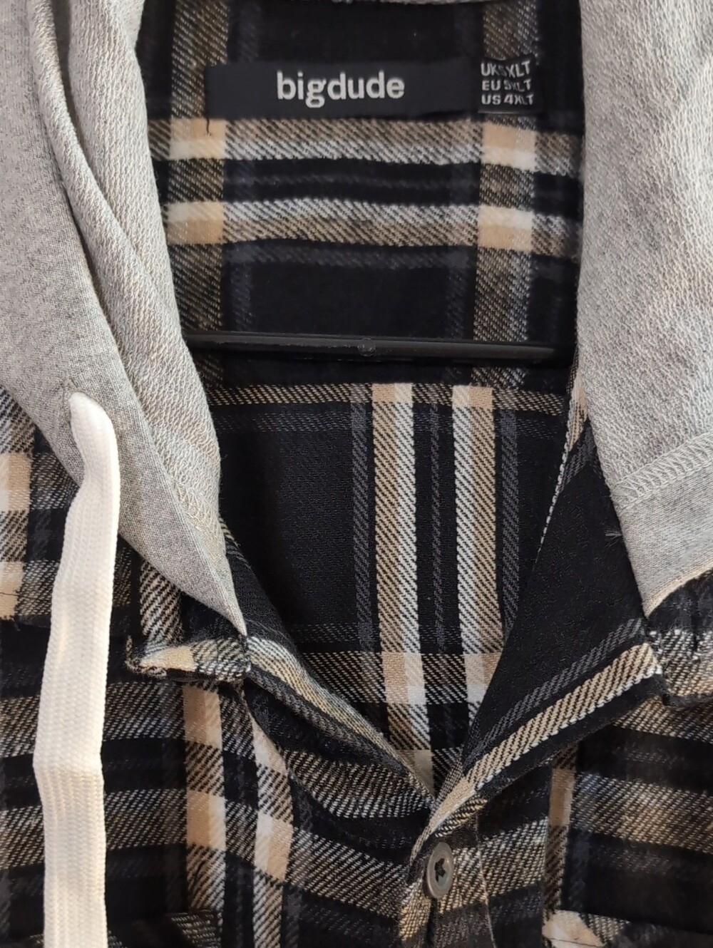 Big Dude Black & Cream Plaid Hooded Shirt Jacket